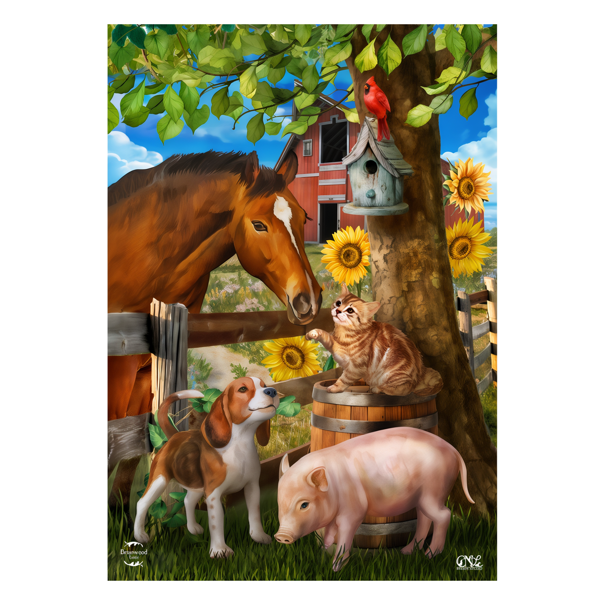 Briarwood Lane Making Friends Farm Animals Garden Flag -- artwork detail view