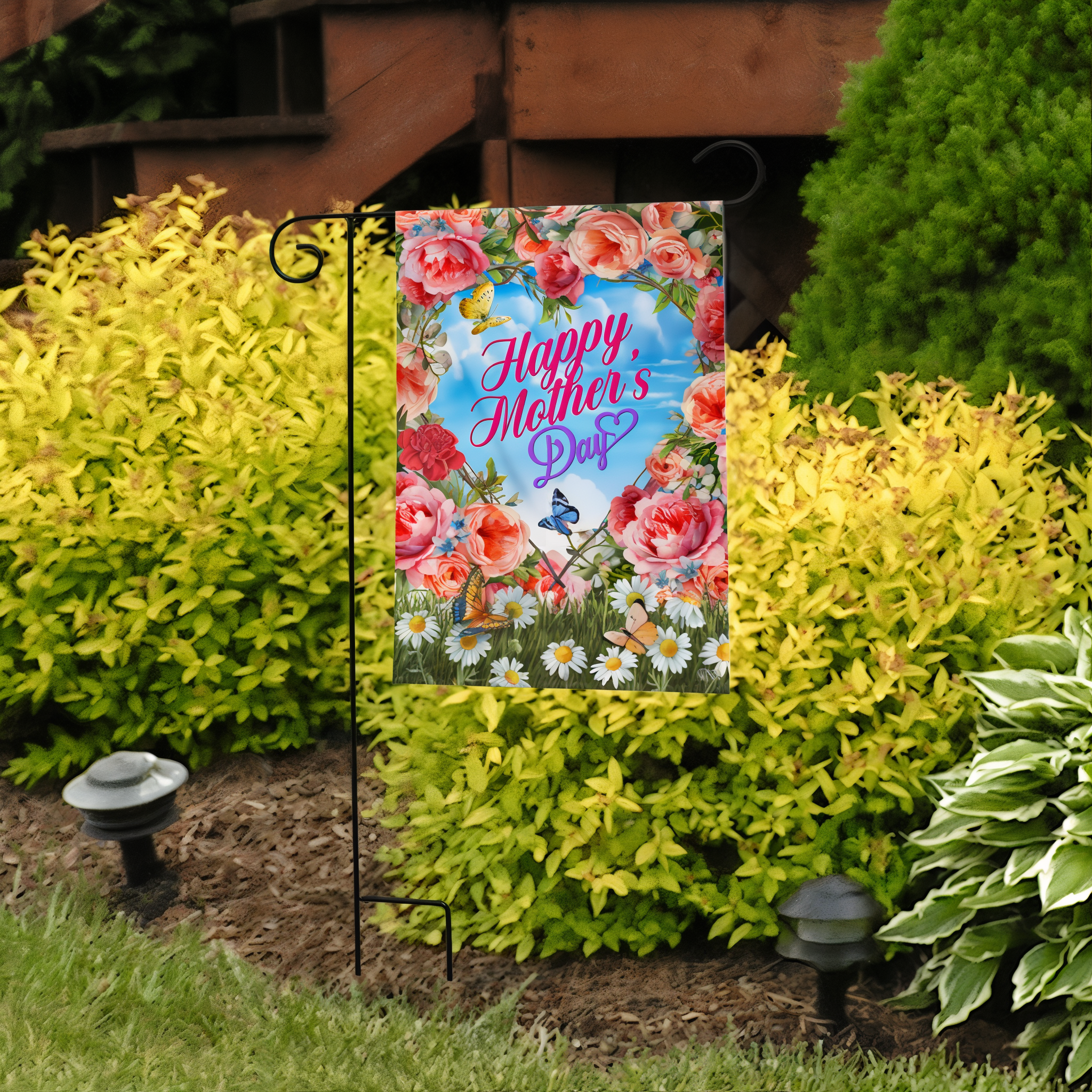 Briarwood Lane Mother's Day Floral Heart Garden Flag -- detail view