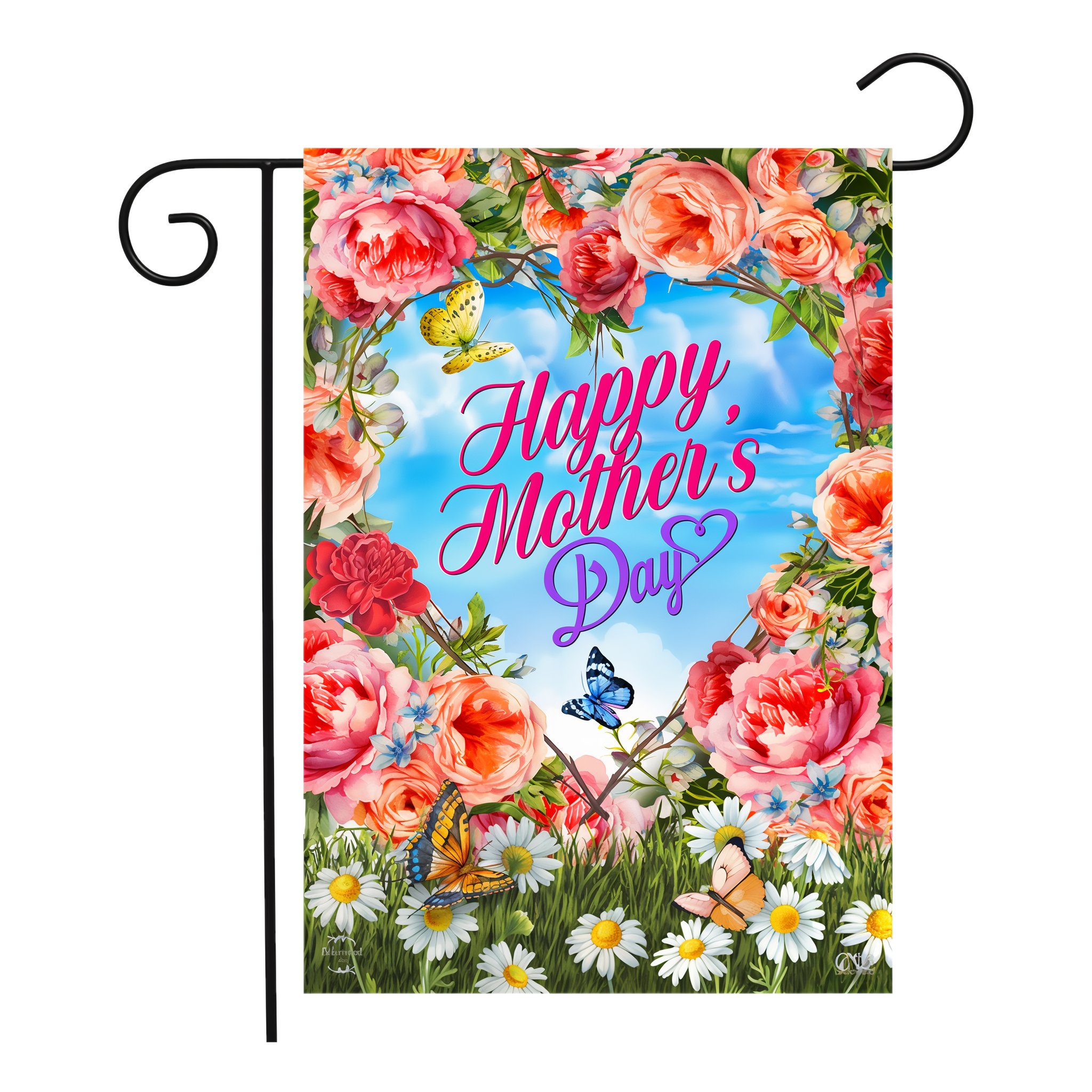 Briarwood Lane Mother's Day Floral Heart Garden Flag -- 18" x 12