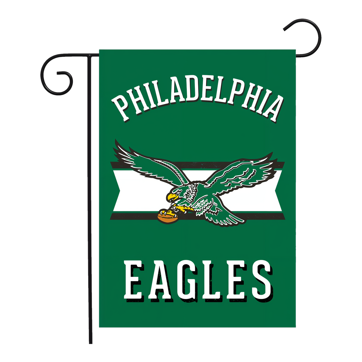 Briarwood Lane Retro Philadelphia Eagles Licensed NFL Garden Flag -- garden flag shown on a garden flag stand