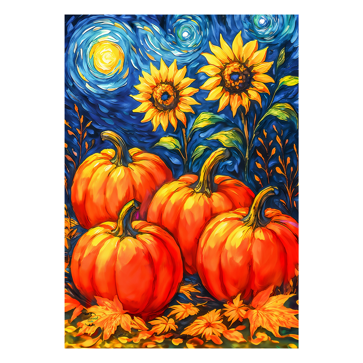 Briarwood Lane Starry Night Pumpkins Garden Flag -- artwork detail view