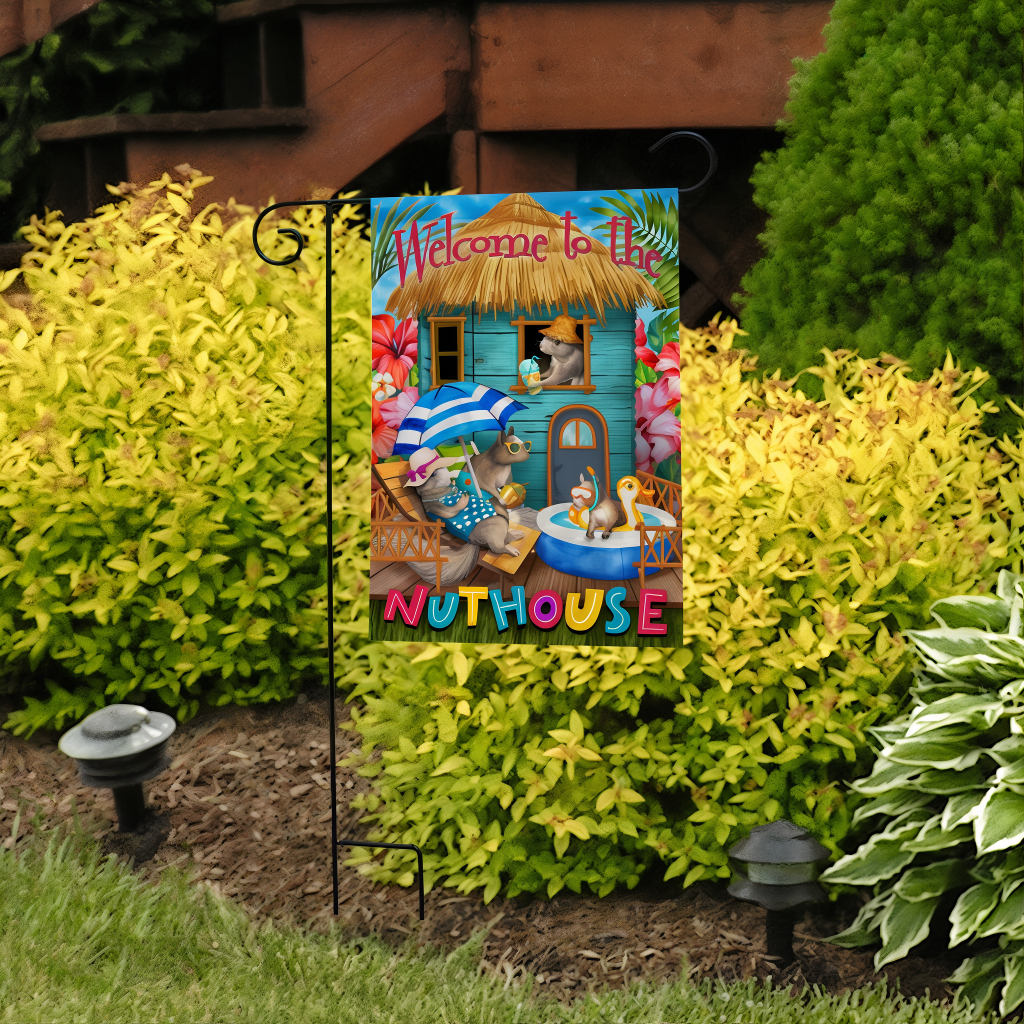 Briarwood Lane Summer Nuthouse Humor Garden Flag -- detail view