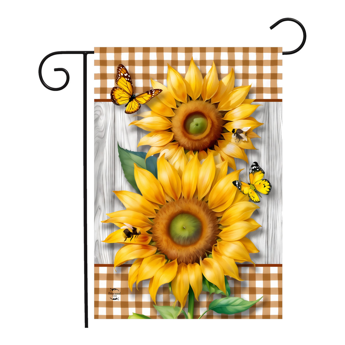 Briarwood Lane Sunflower Duo Garden Flag -- garden flag shown on a garden flag stand