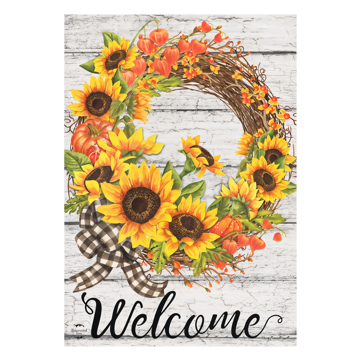 Briarwood Lane Sunflower Fall Wreath Welcome Garden Flag -- artwork detail view