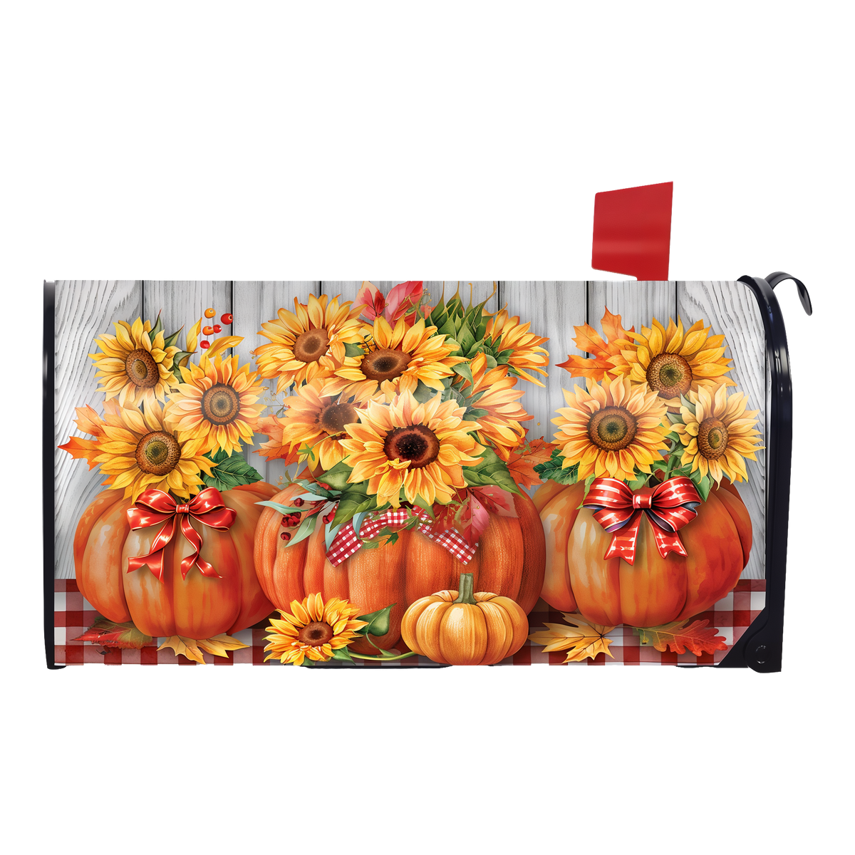 Briarwood Lane Sunflowers in Pumpkin Mailbox Cover -- magnetic mailbox cover shown on a standard steel mailbox