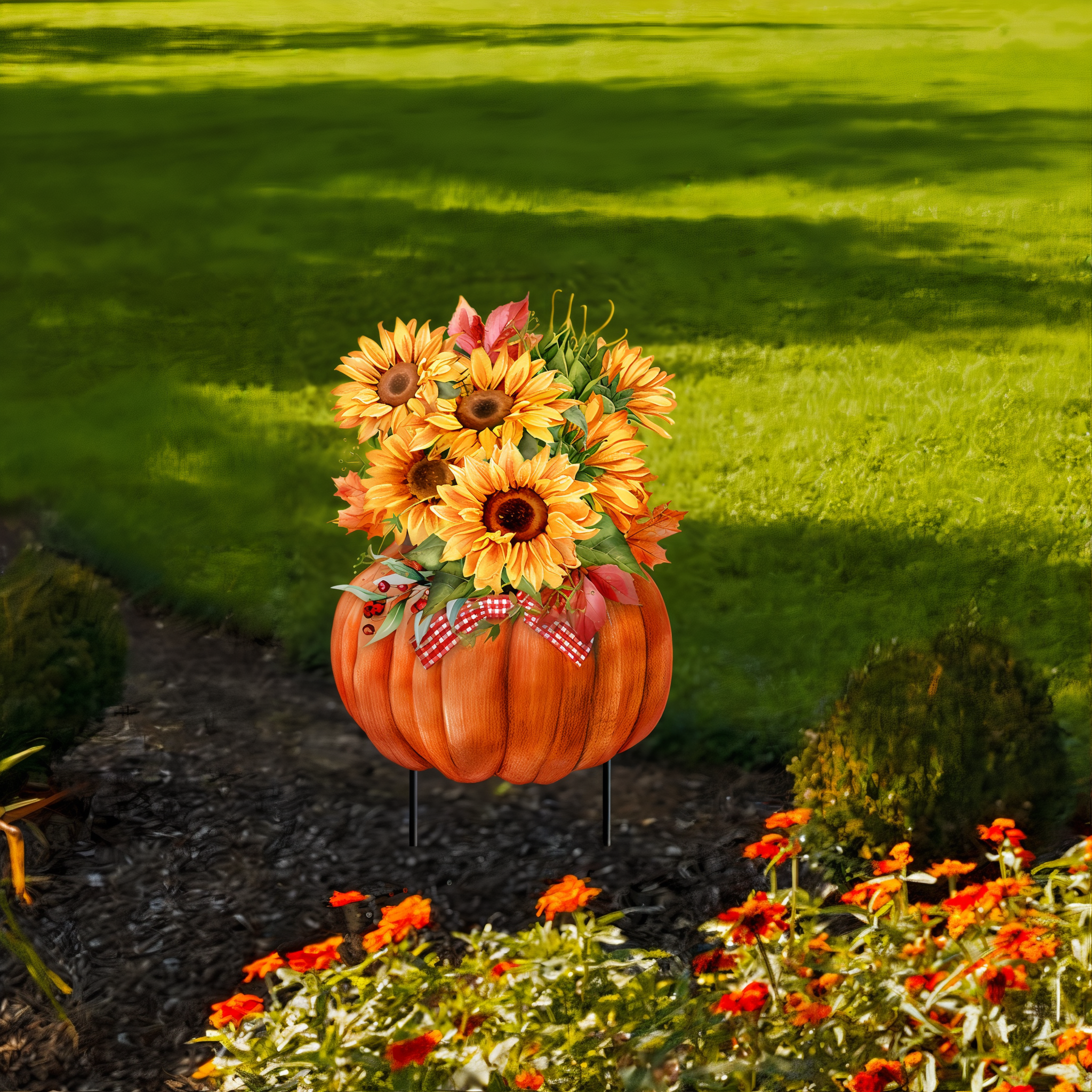 Briarwood Lane Sunflowers in Pumpkins Metal Art -- detail view