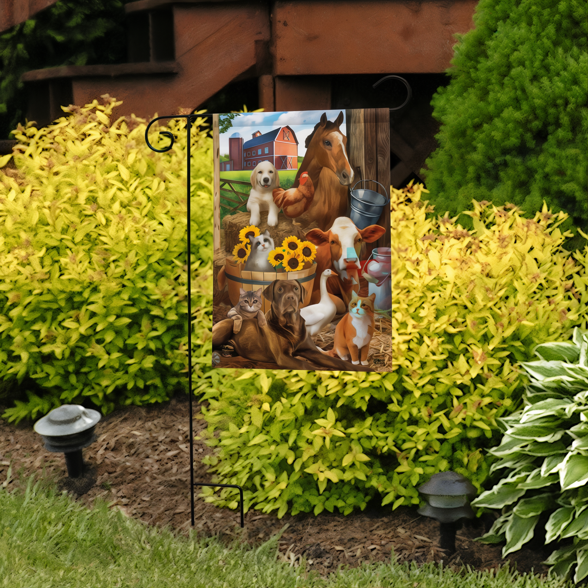 Briarwood Lane The Gang's All Here Summer Garden Flag -- garden flag displayed outdoors