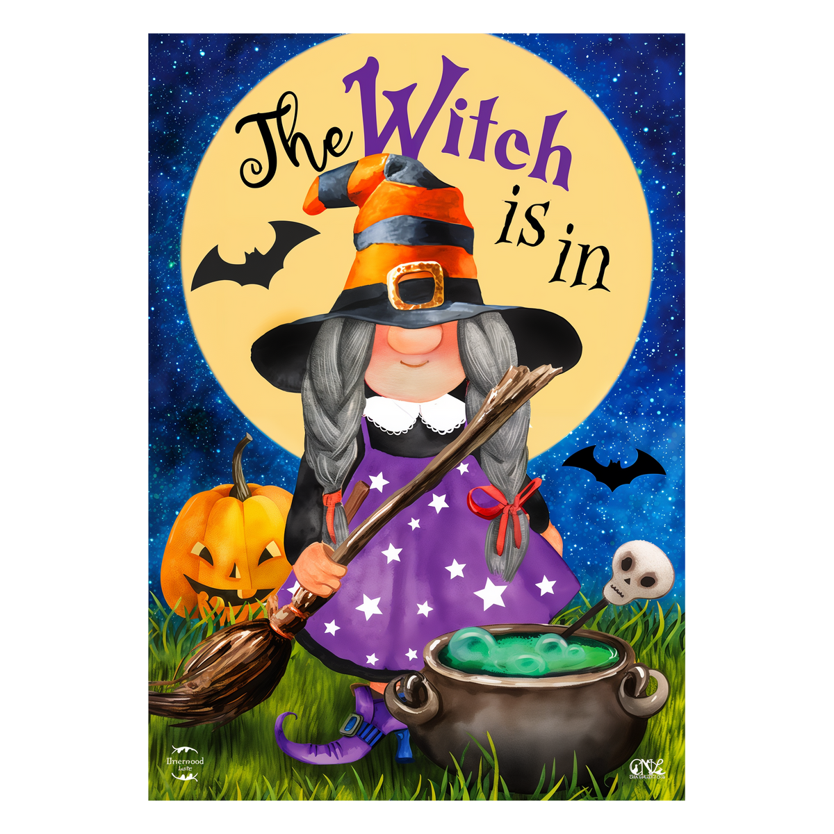 Briarwood Lane The Witch Is In Halloween Garden Flag -- artwork detail view
