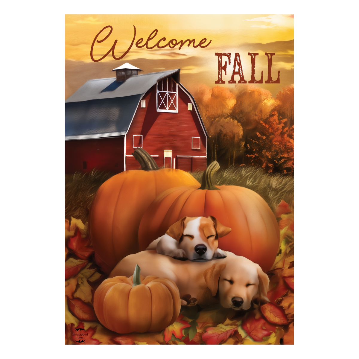 Briarwood Lane Welcome Fall Puppies Garden Flag -- artwork detail view