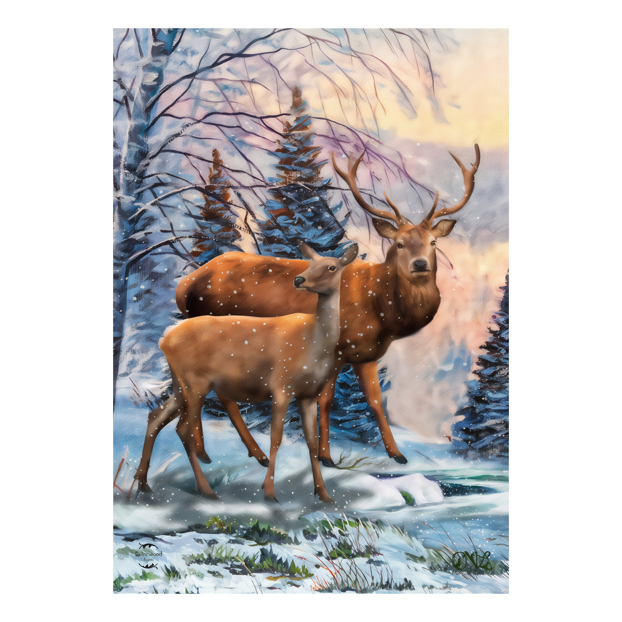 Briarwood Lane Winter Deer Scene Garden Flag -- detail view
