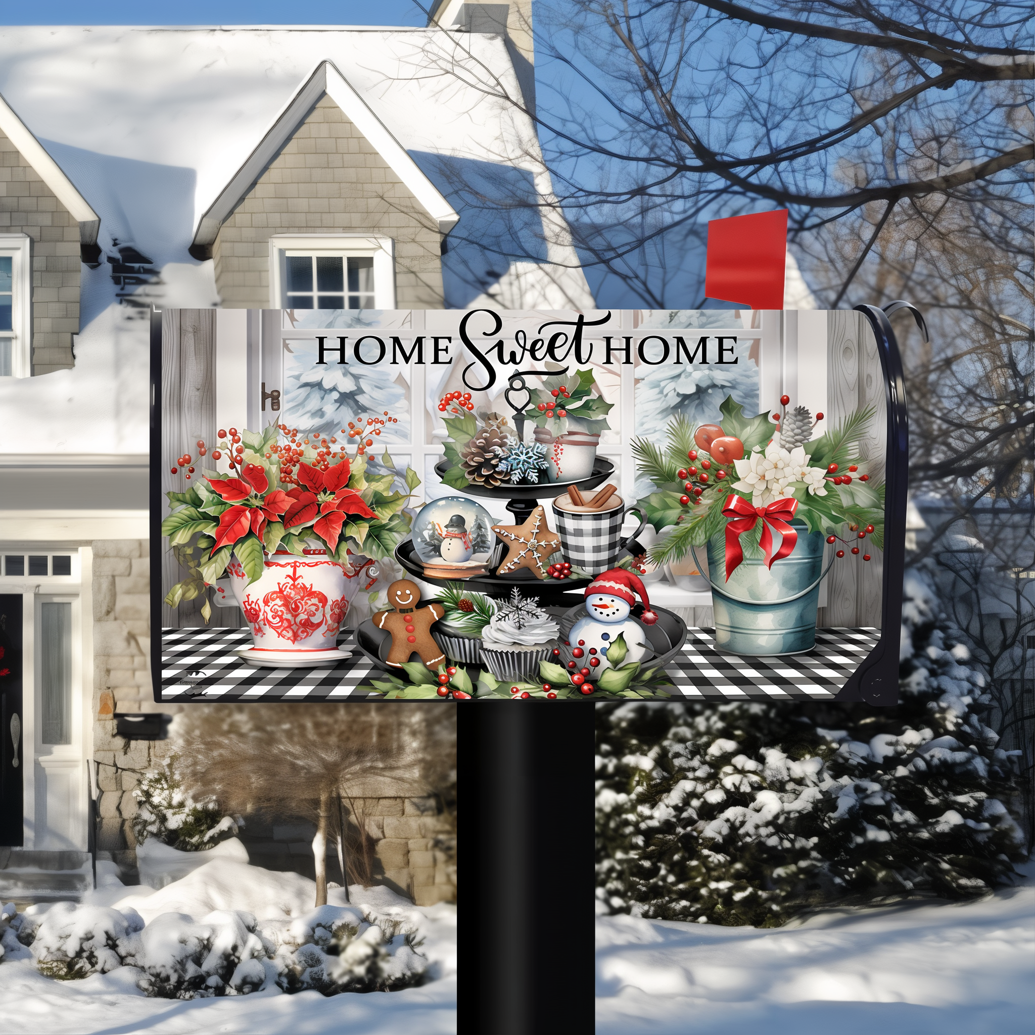 Briarwood Lane Winter Memories Mailbox Cover -- detail view