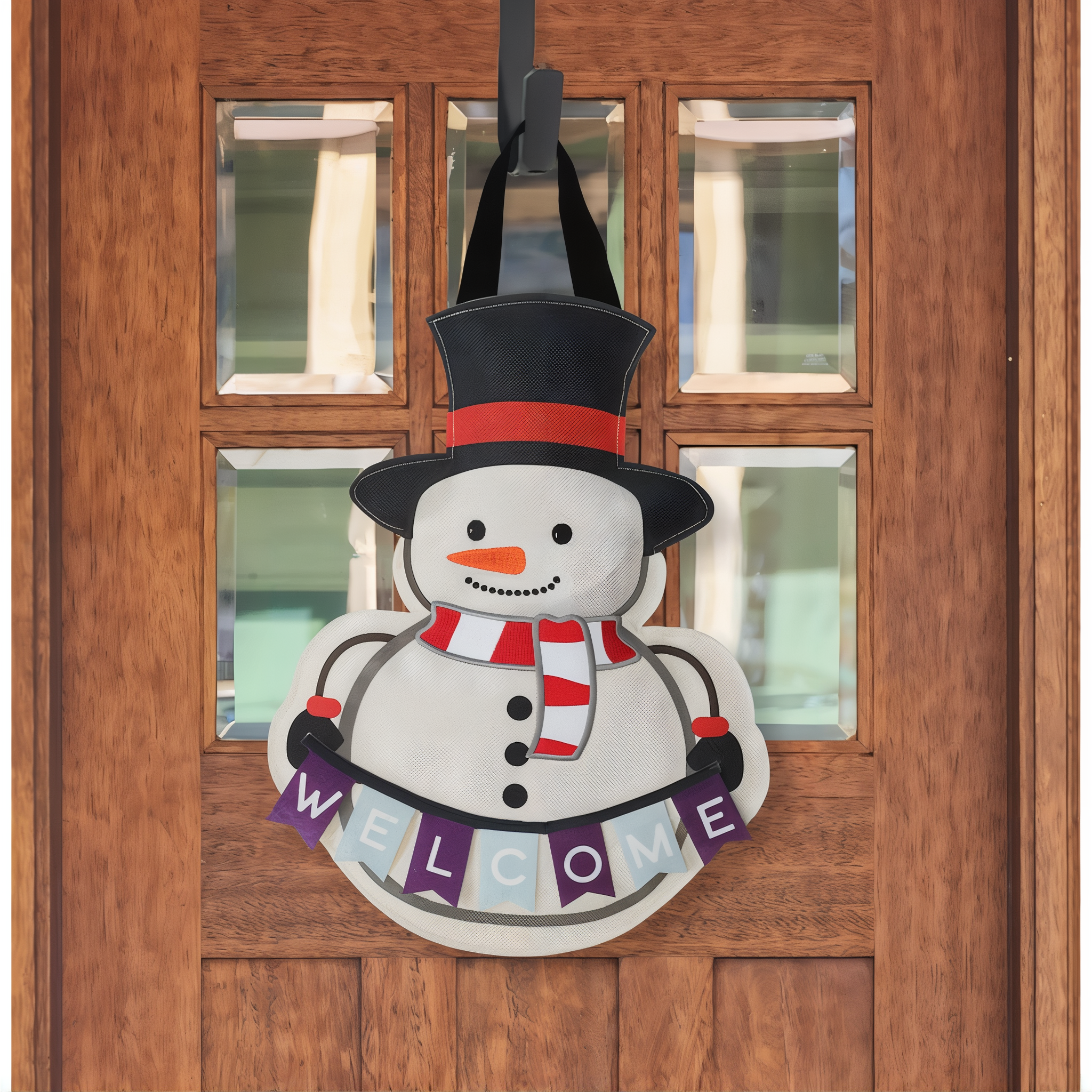 Briarwood Lane Winter Snowman Burlap Door Hanger -- detail view