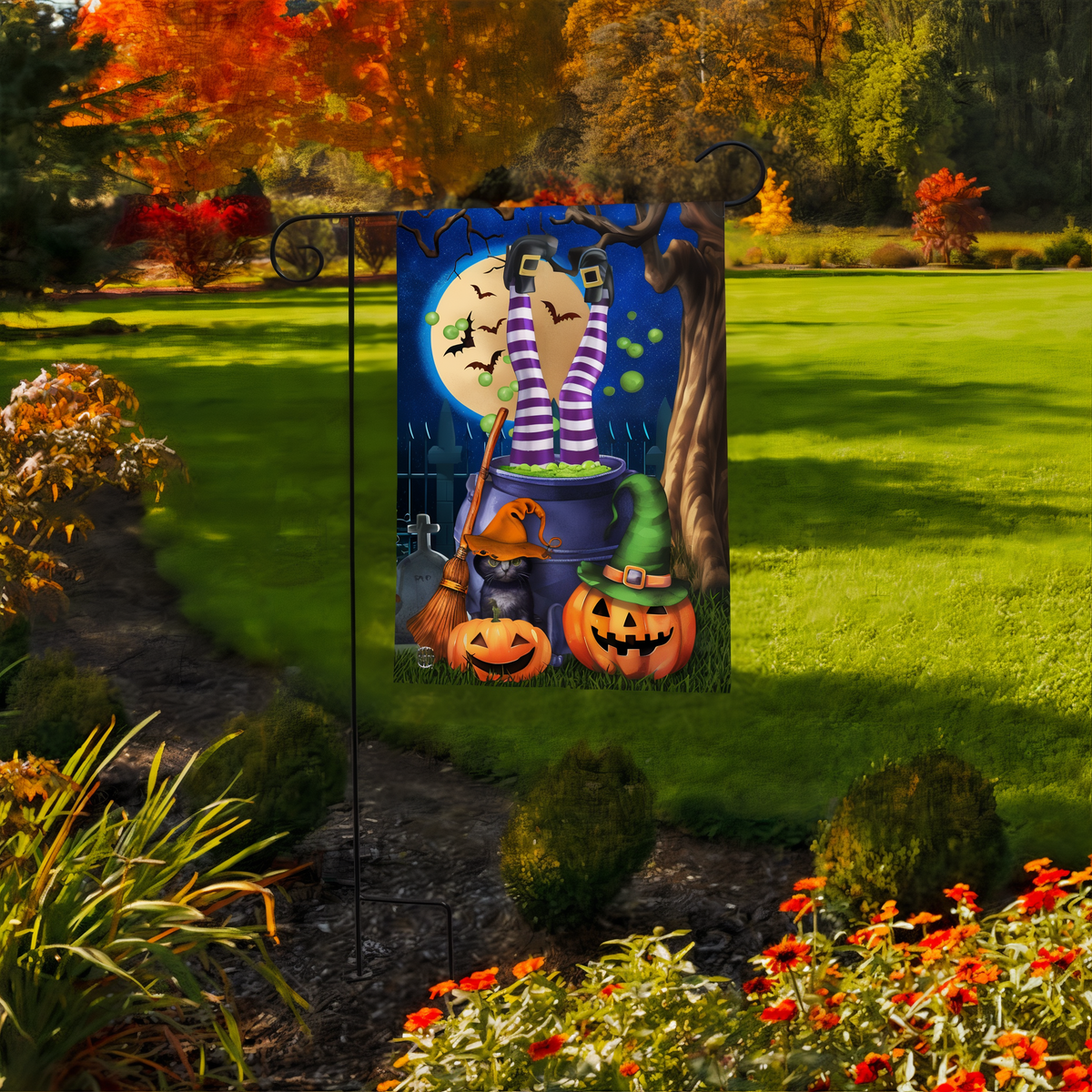 Briarwood Lane Witches Brew Garden Flag -- garden flag displayed outdoors