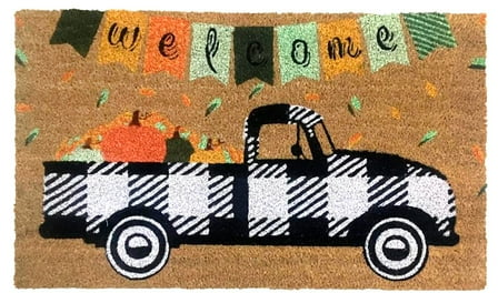 Briarwood Lane Black Checkered Truck Fall Natural Fiber Coir Doormat