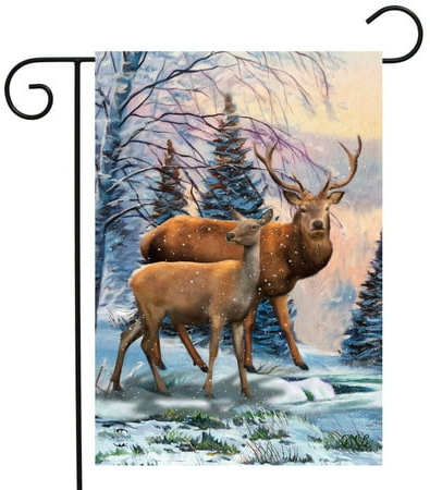 Briarwood Lane Winter Deer Scene Garden Flag