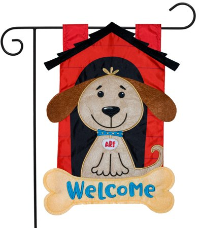 Welcome Doghouse Applique Garden Flag