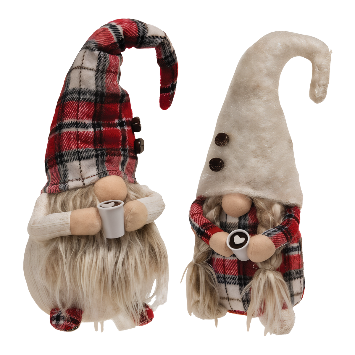 Bright Ideas Mr. & Mrs. Red/Black Plaid Coffee Gnomes Set of 2, 15 in -- product image