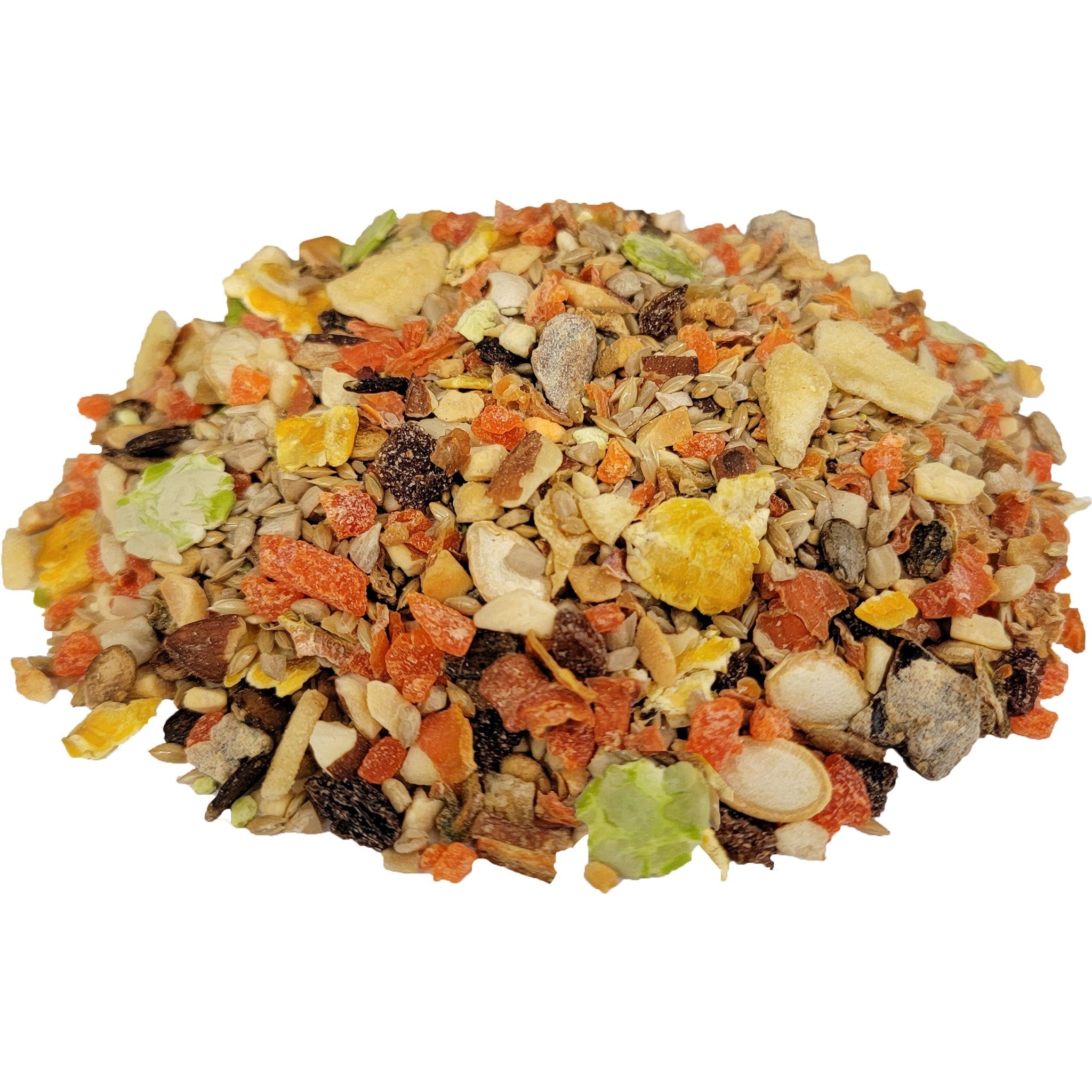 Closeup of the Tropical Carnival Fruit & Nut Cockatiel, Conure & Lovebird Treat blend