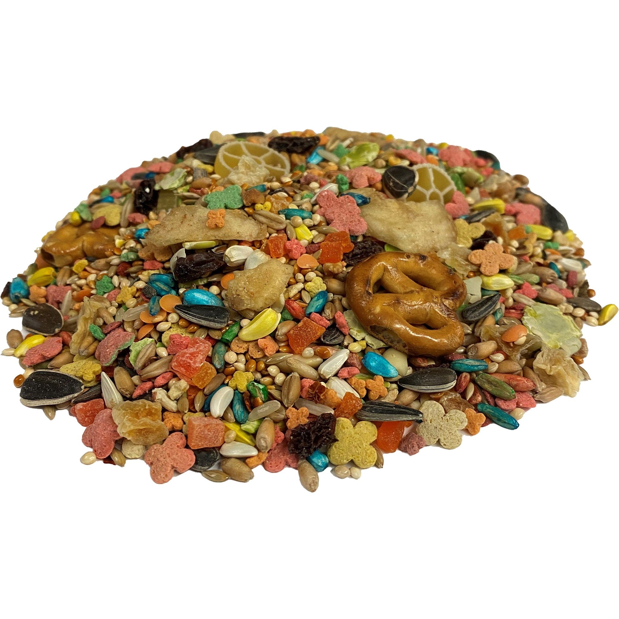 Closeup of the Tropical Carnival Gourmet Cockatiel, Lovebird & Conure Food blend