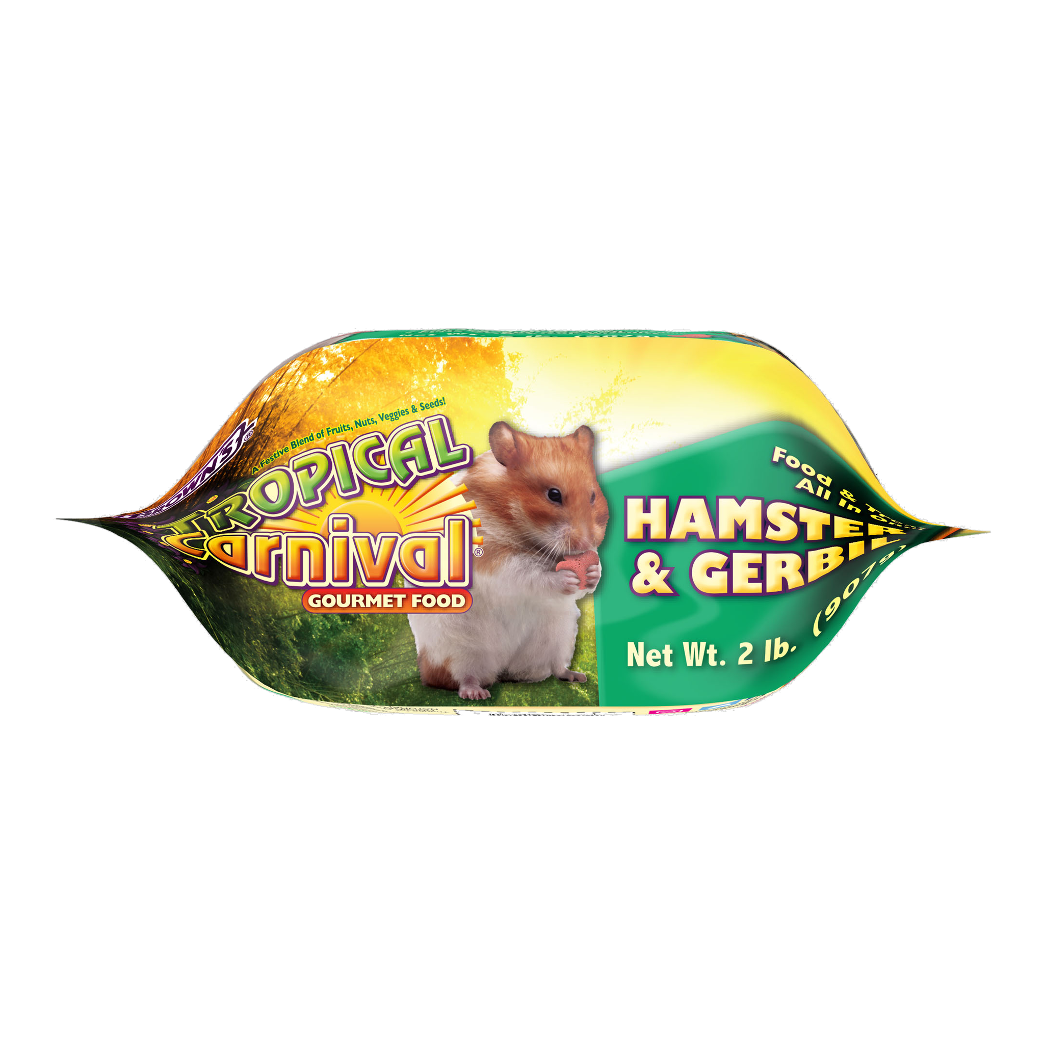 Tropical Carnival Gourmet Hamster & Gerbil Food package, lay-flat view