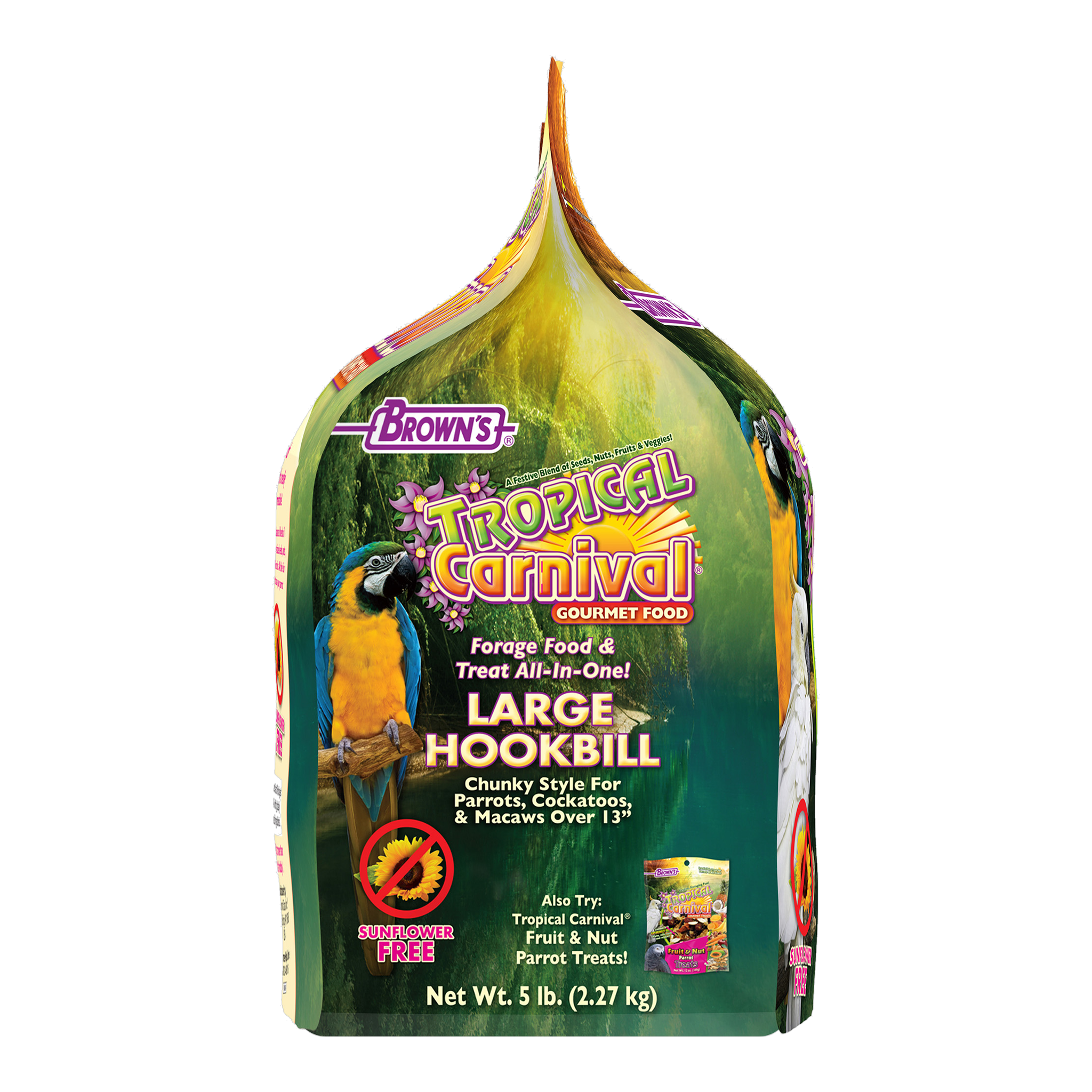 Side panel of the Tropical Carnival Gourmet Large Hookbill Food packaging