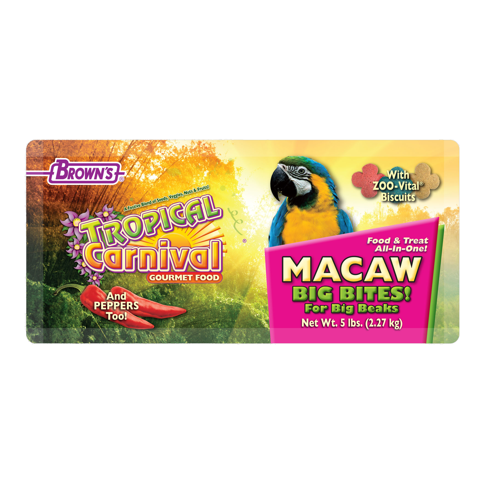 Tropical Carnival Gourmet Macaw Big Bites Food package, lay-flat view