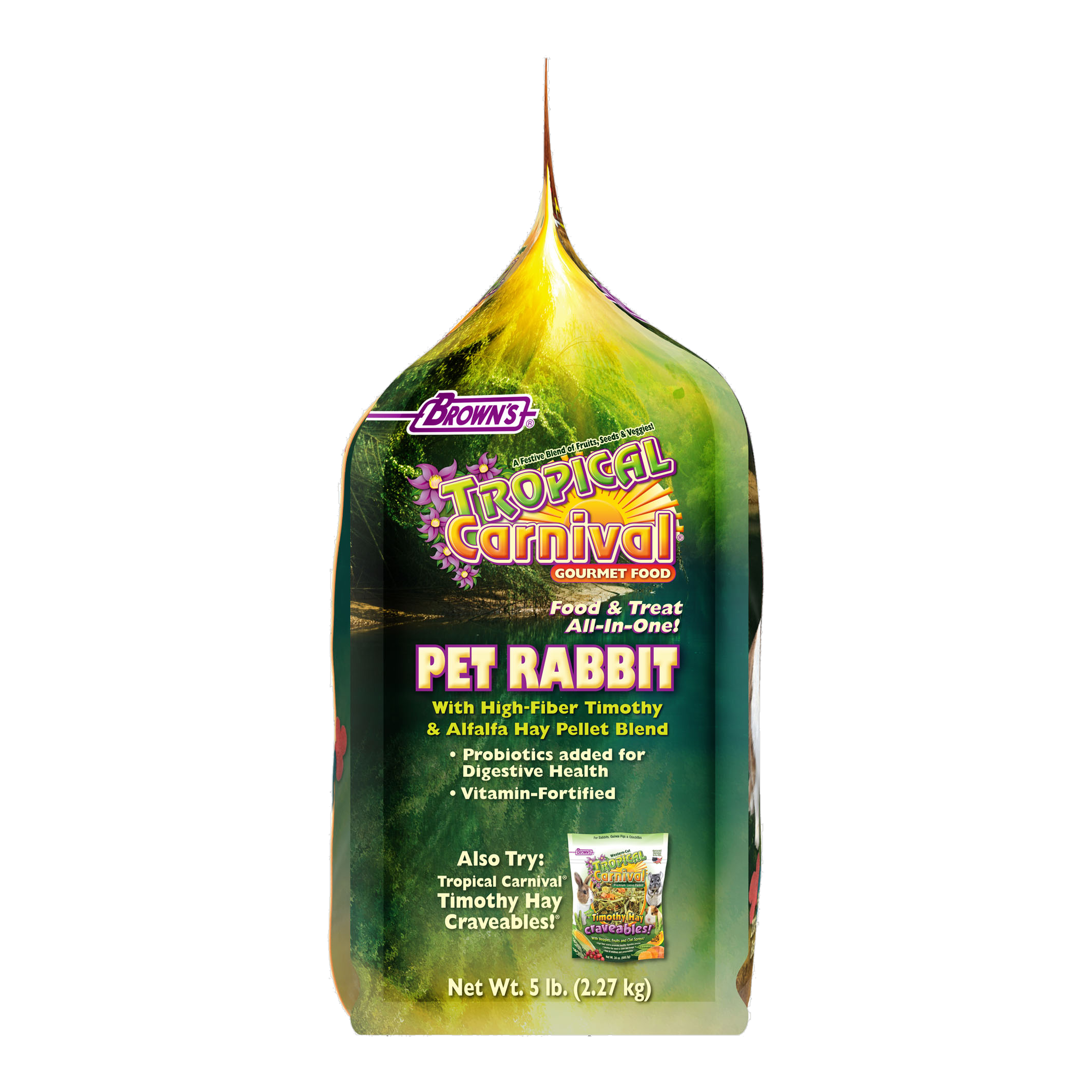 Left side of the Tropical Carnival Pet Rabbit Food bag