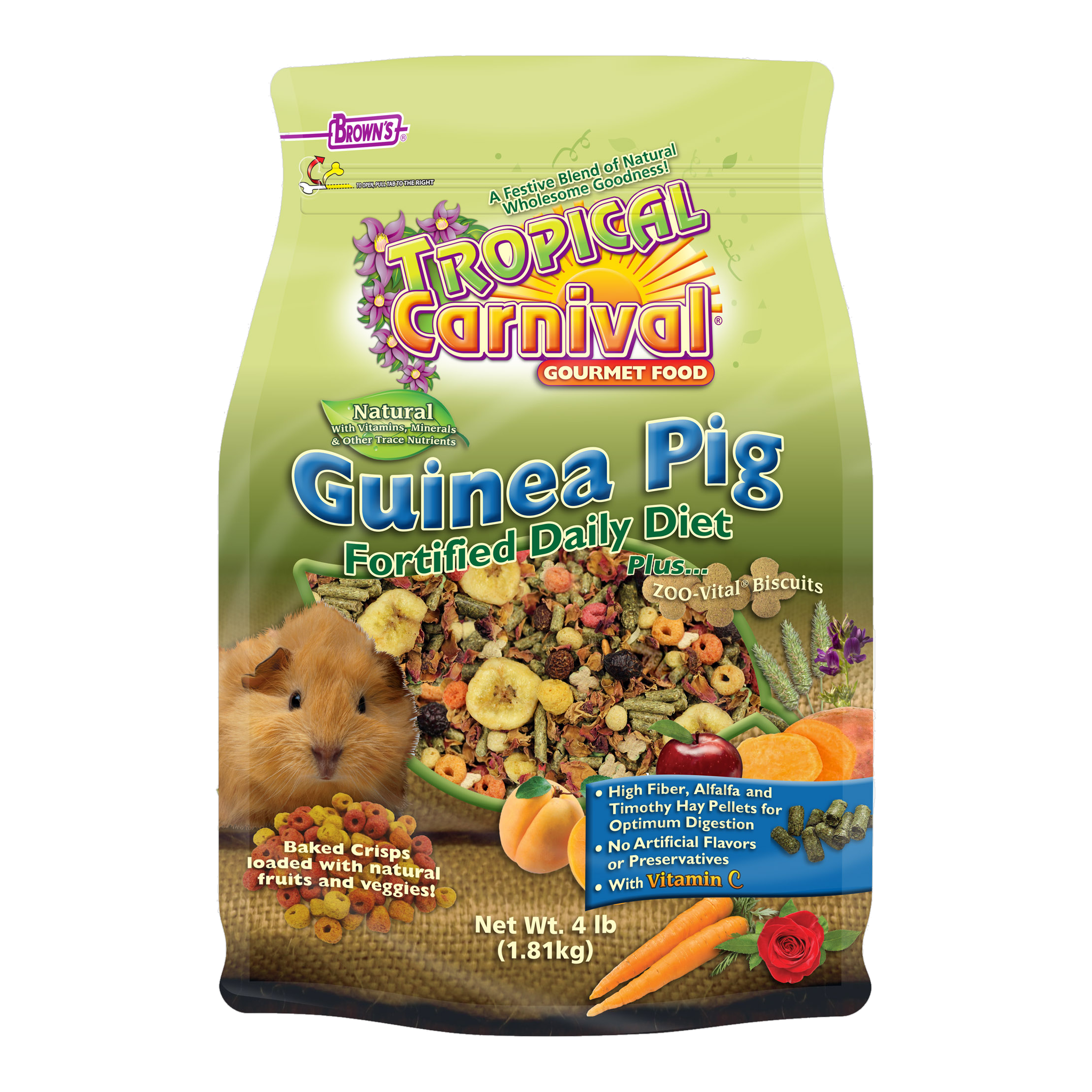 Brown's Tropical Carnival Natural Guinea Pig Fortified Daily Diet, front of packaging