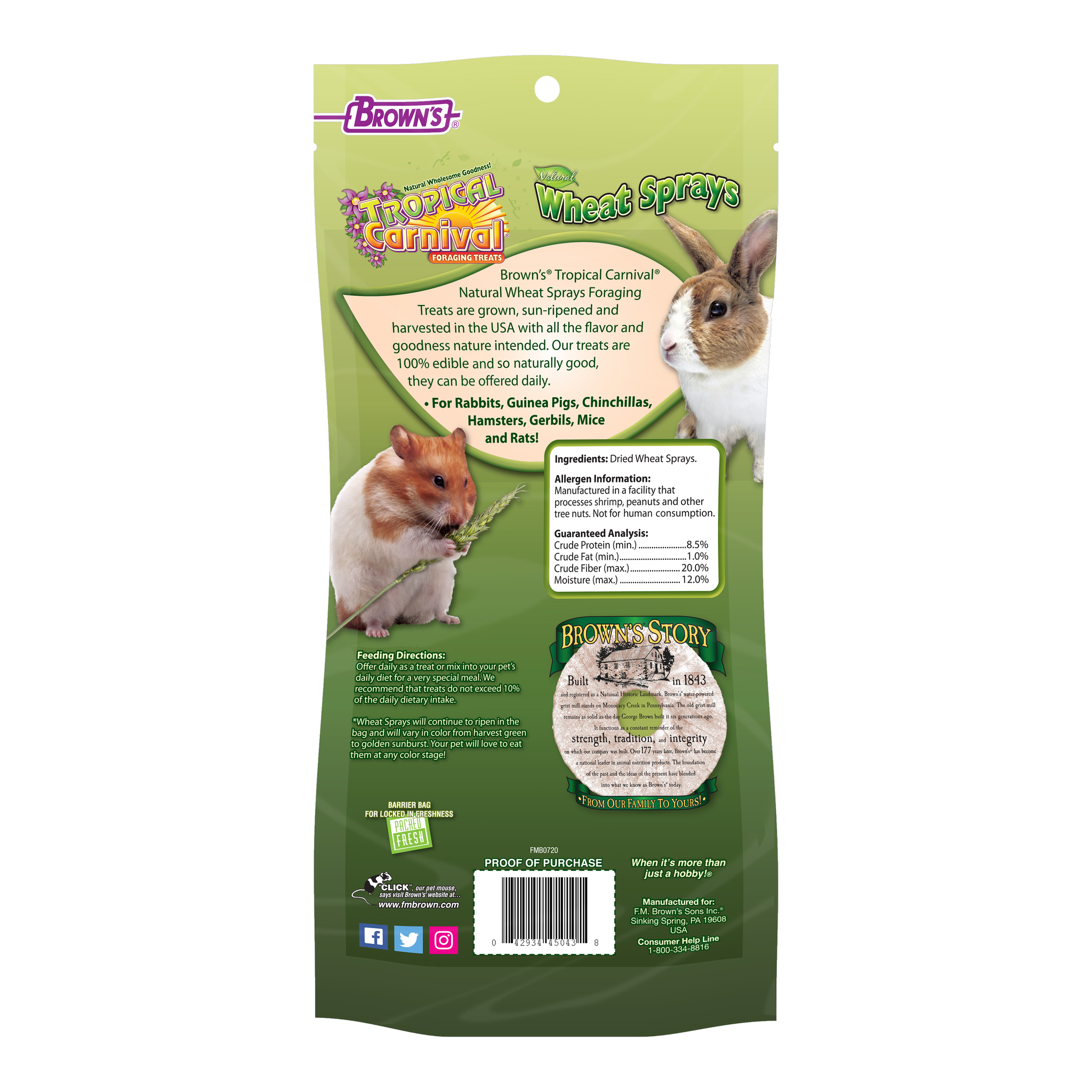 Back of the Tropical Carnival Natural Wheat Sprays packaging with feeding directions