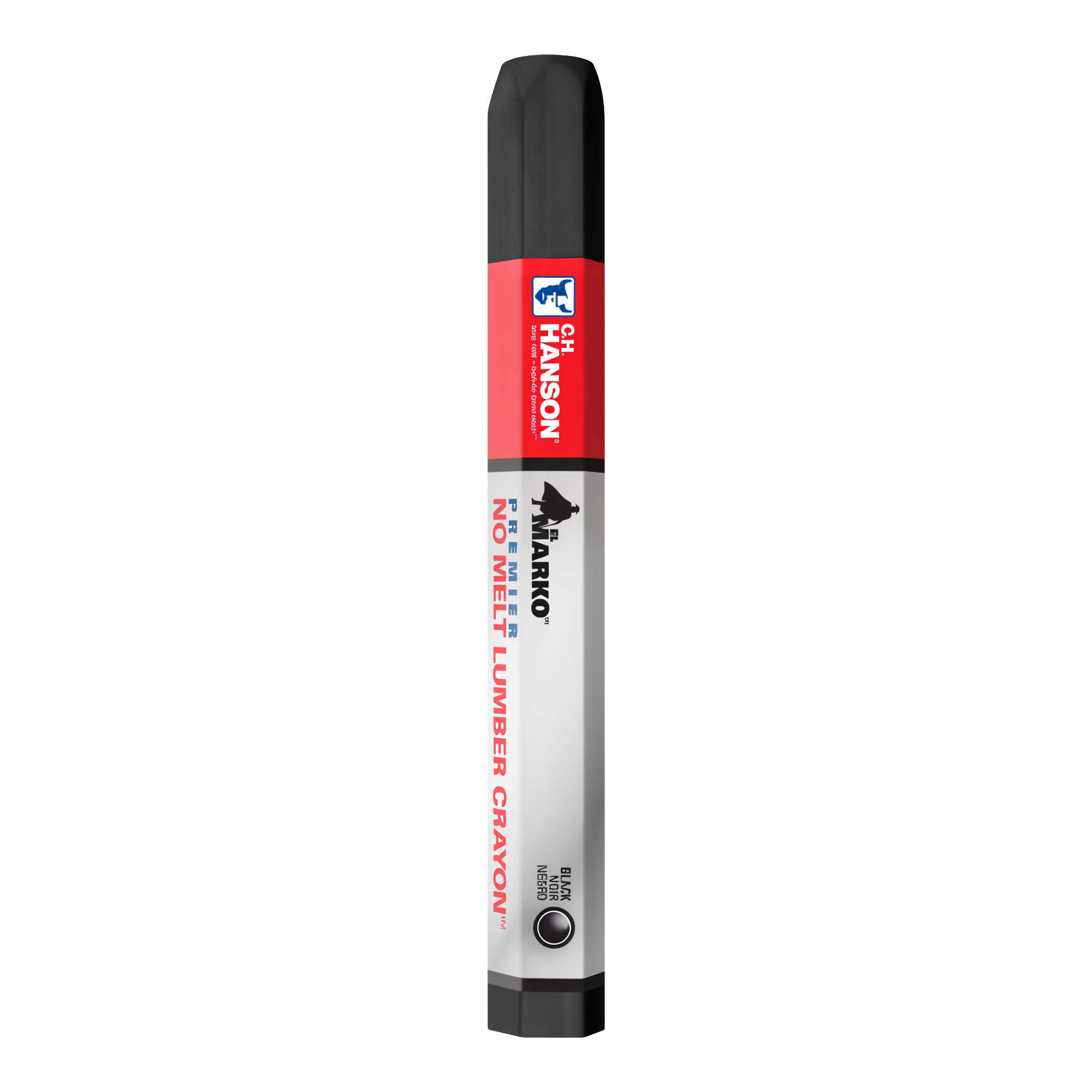 CH Hanson El Marko Premier Black Lumber Crayon - full label closeup with no-melt branding