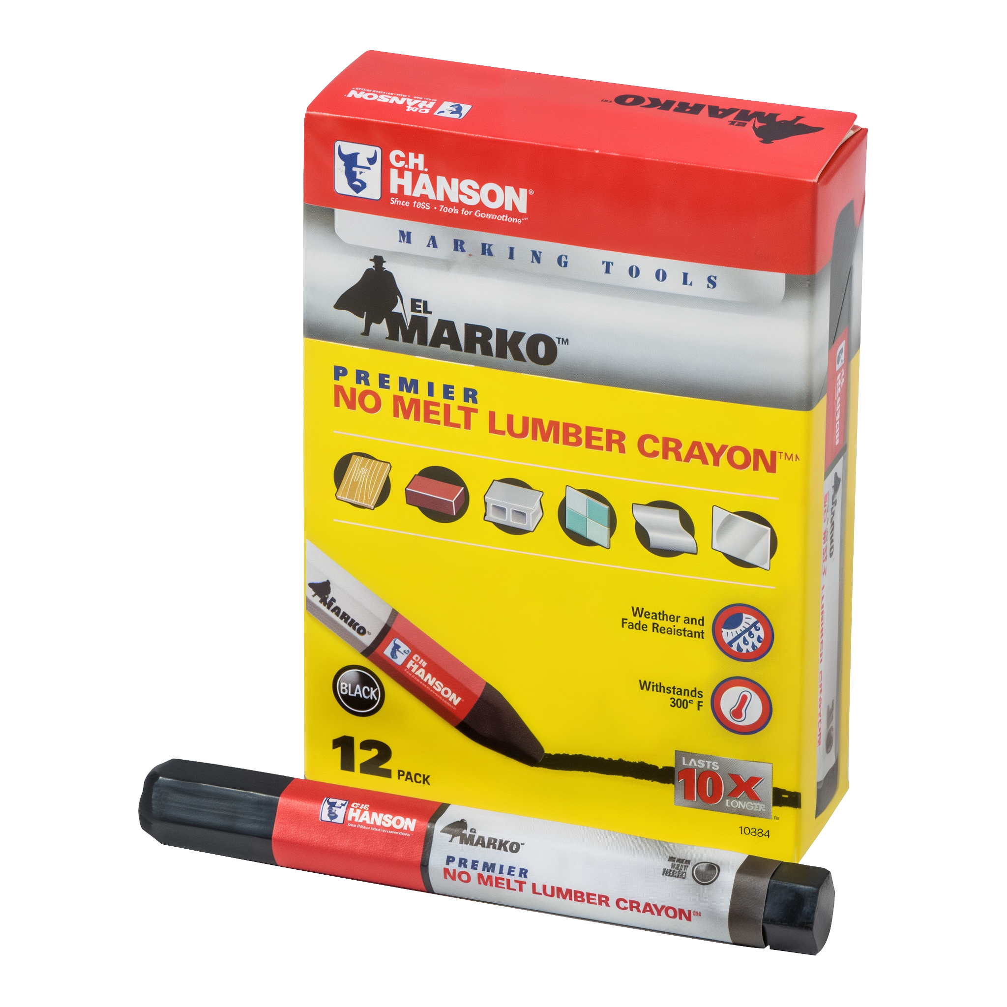 CH Hanson El Marko Premier Black Lumber Crayon - 12-pack box with single crayon