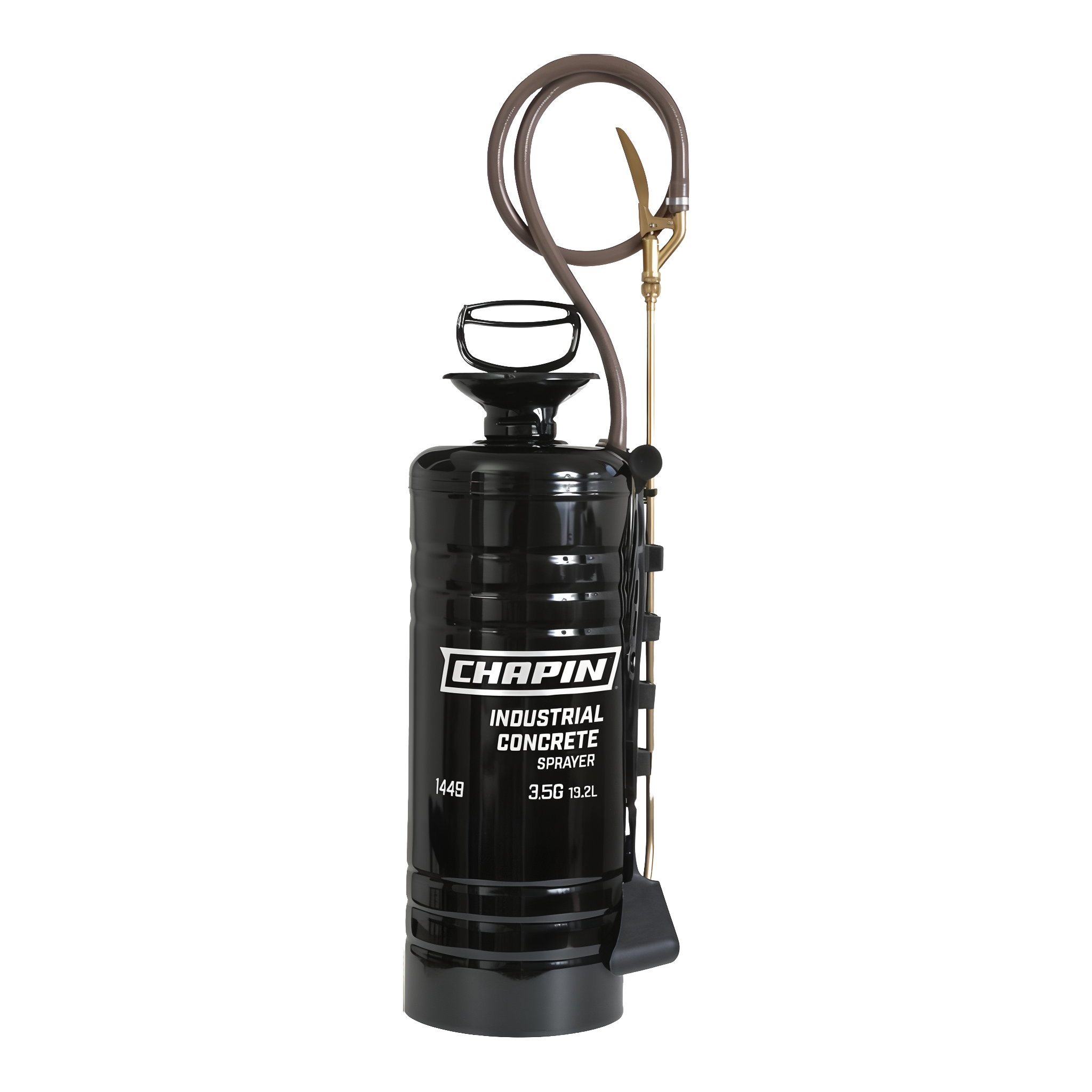 Chapin 1449 Industrial Concrete Sprayer — heavy-duty 3.5-gallon Tri-Poxy steel sprayer with brass wand and shutoff for form oils, concrete additives, and curing compounds