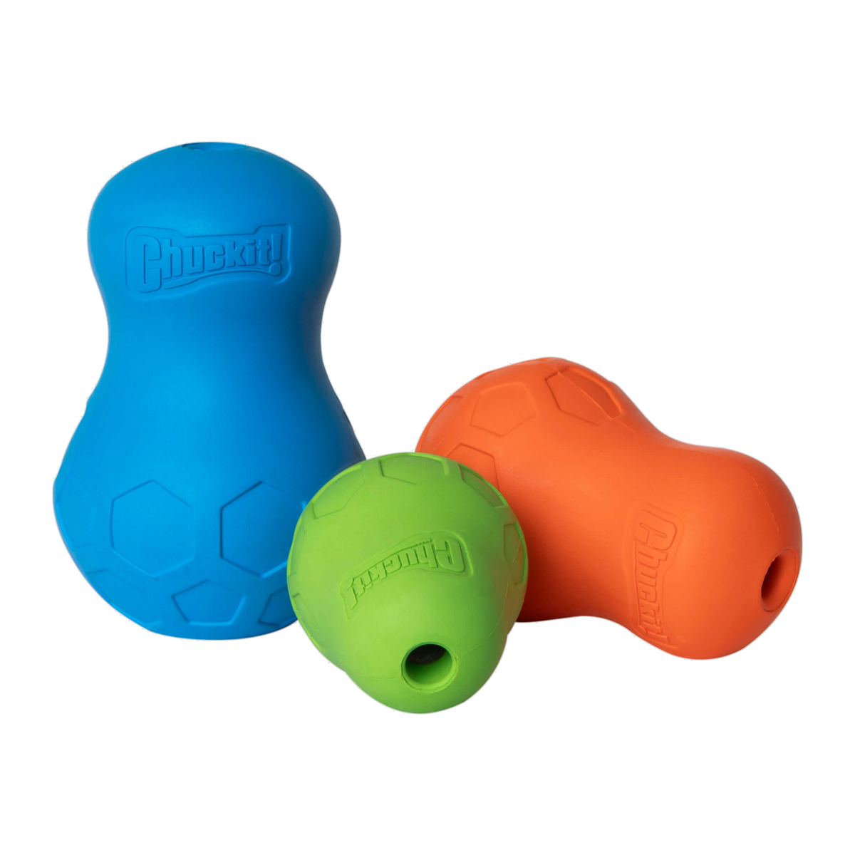Chuckit! Tumble Teez family in blue, green and orange; the Large blue size is sold here