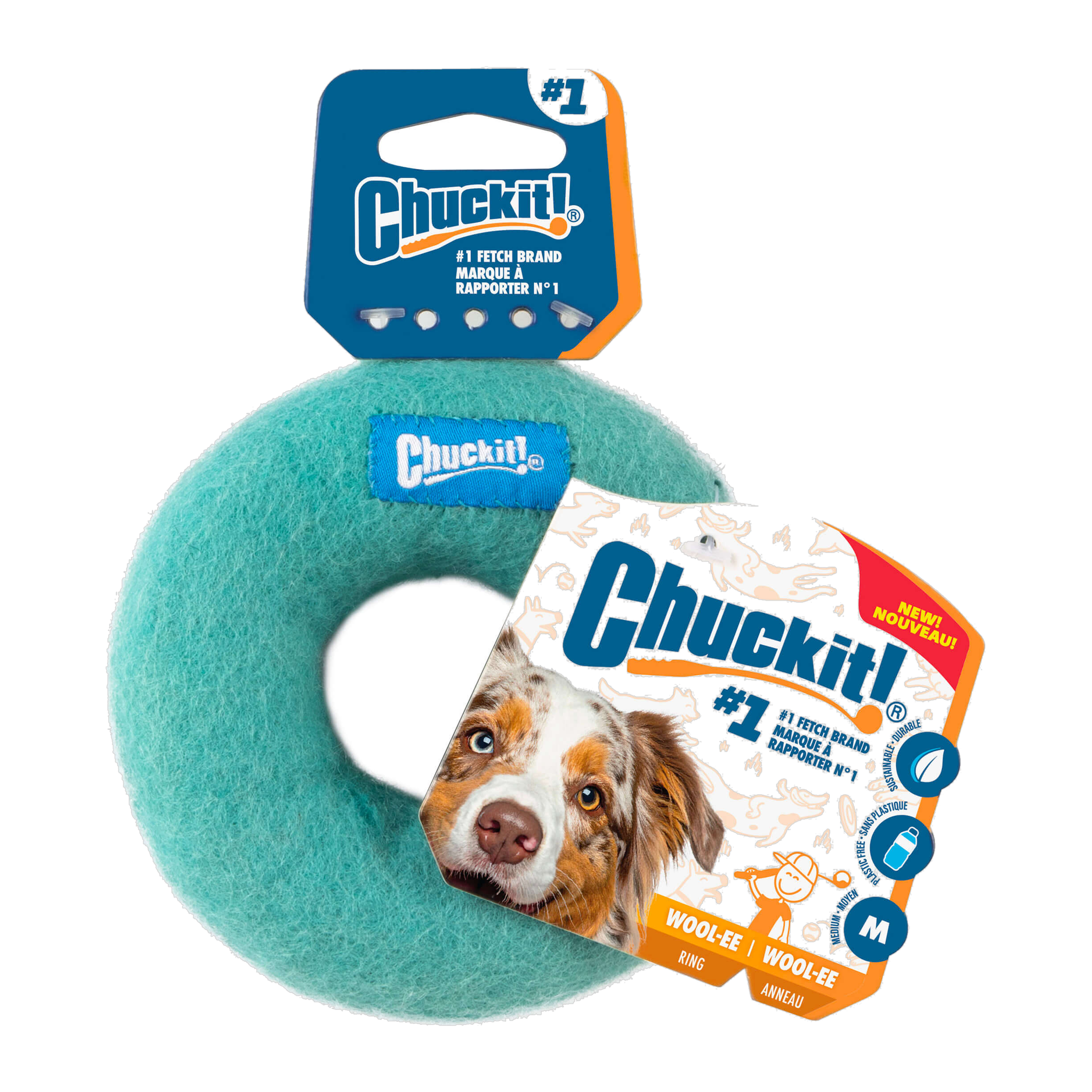 Chuckit Wool-ee Ring blue medium in retail packaging