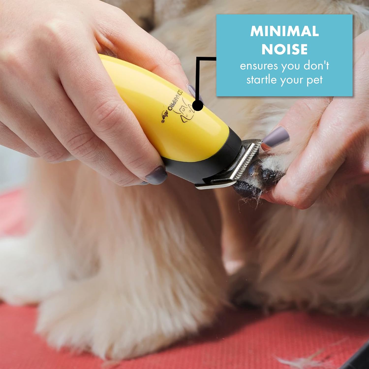ConairPro Palm Pro trimmer trimming a dog's paw with minimal noise