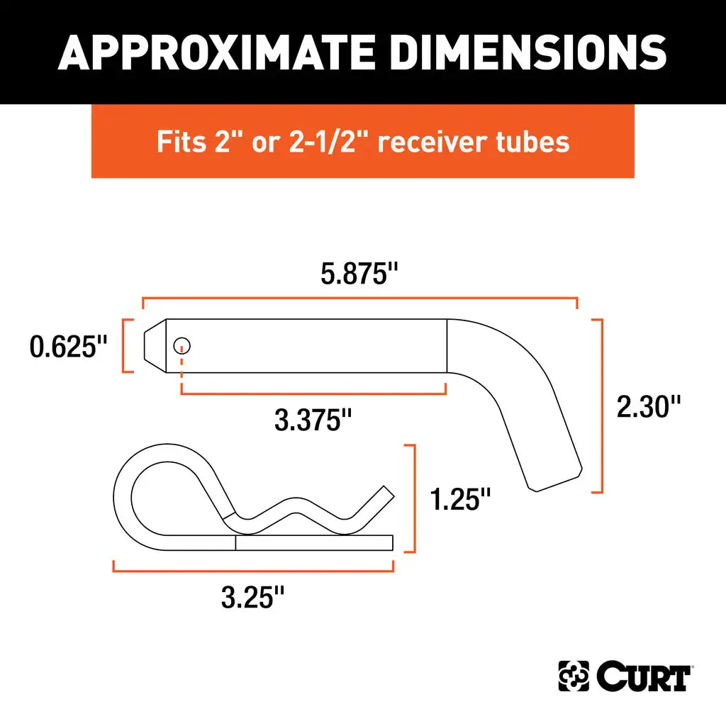 Curt Hitch Pin and Clip dimensions diagram.