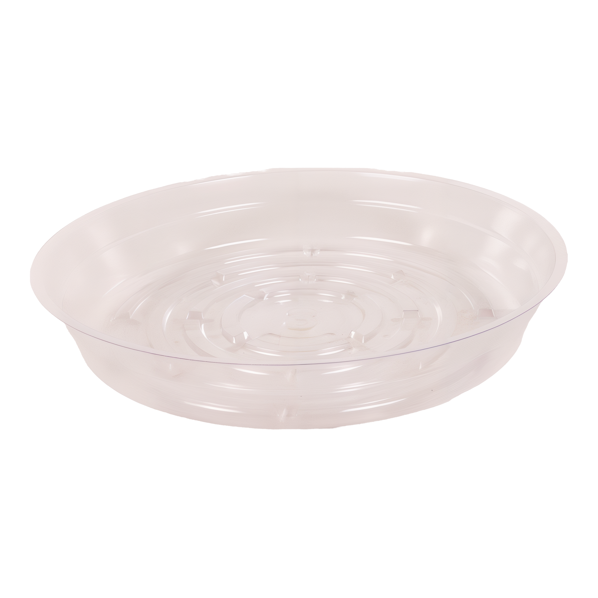 Curtis Wagner round clear vinyl plant saucer in the 8" size on a white background