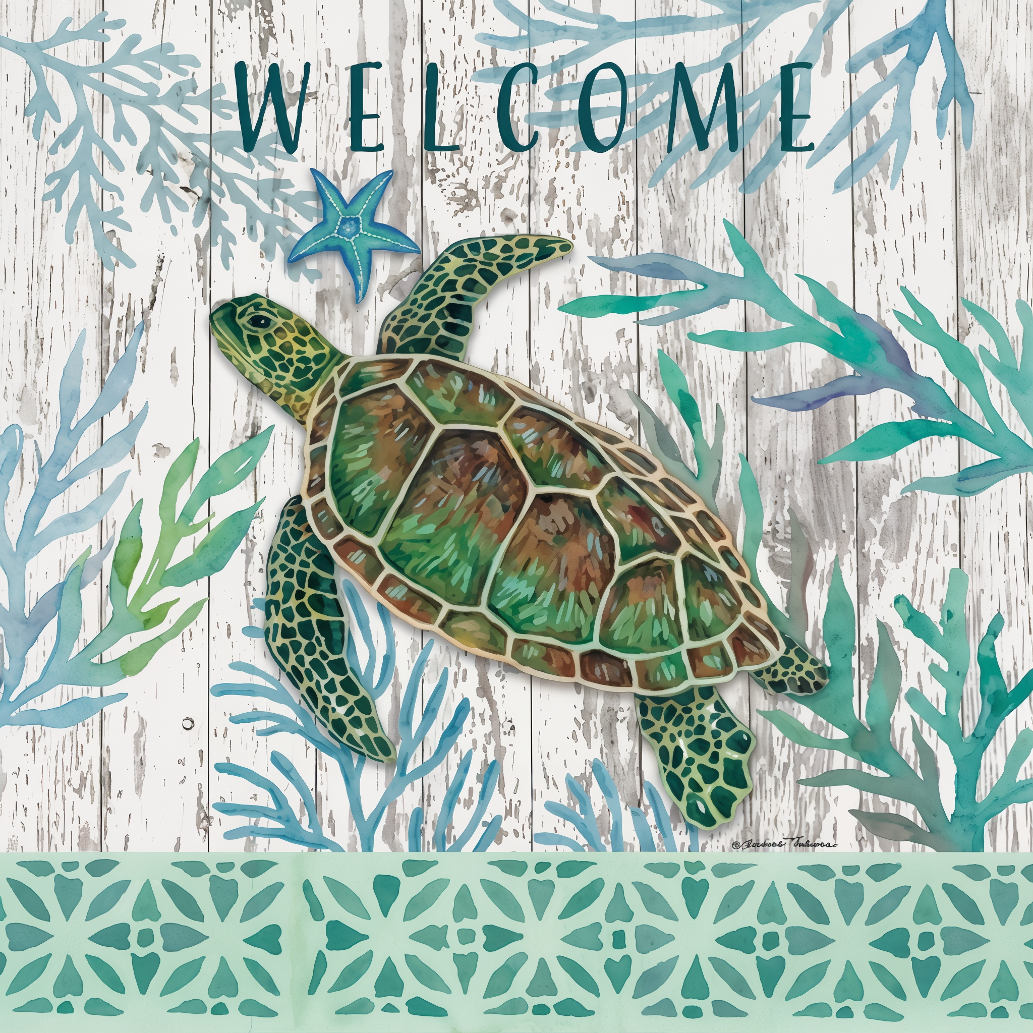 Sea Green Turtle Decorative Flag