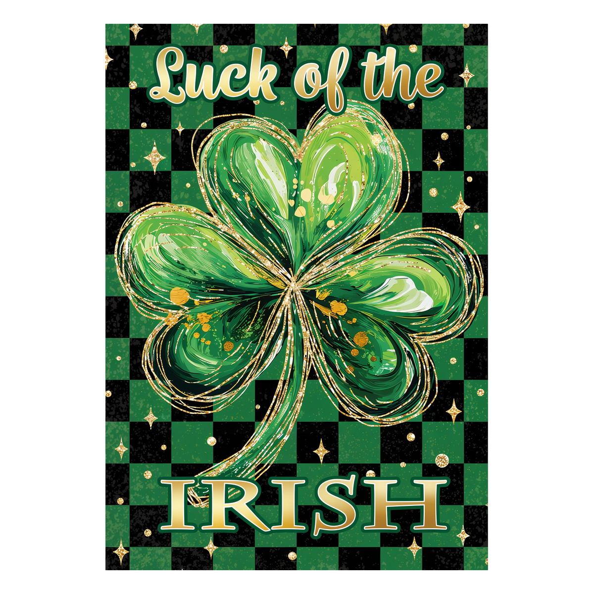 Custom Decor Checkered Shamrock Garden Flag -- artwork