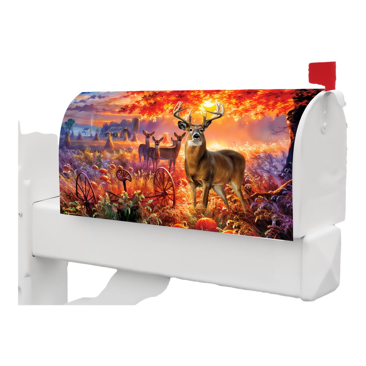 Custom Decor Deer Pumpkins Mailbox Makeover Cover -- magnetic cover shown on a standard mailbox