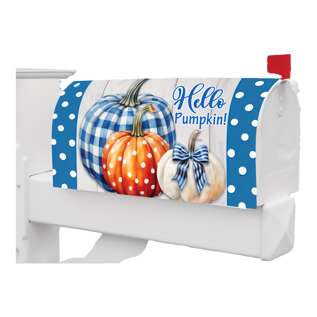 Custom Decor Gingham Pumpkin Stack Mailbox Makeover Cover -- magnetic cover shown on a standard mailbox