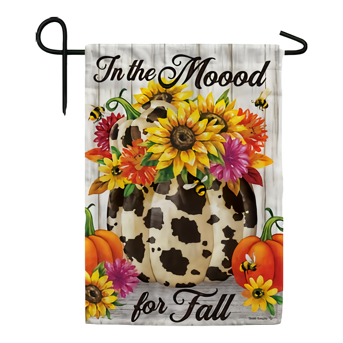 Custom Decor In the Moood Garden Flag -- garden flag shown on a garden flag stand