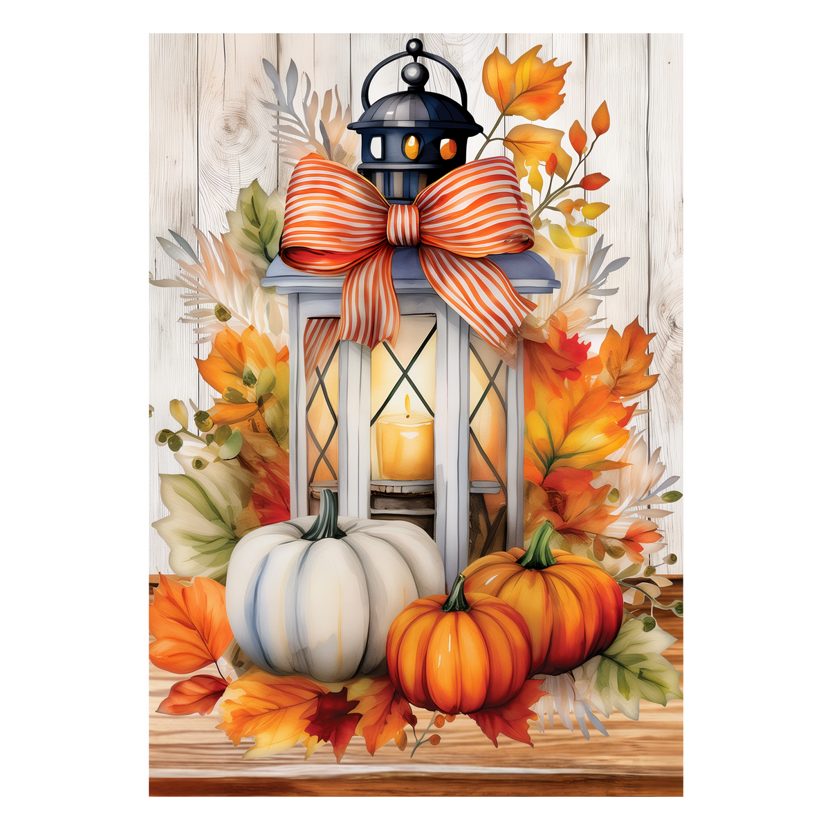 Custom Decor Pumpkin Lantern Flag Garden Flag -- lantern, striped bow and pumpkins artwork