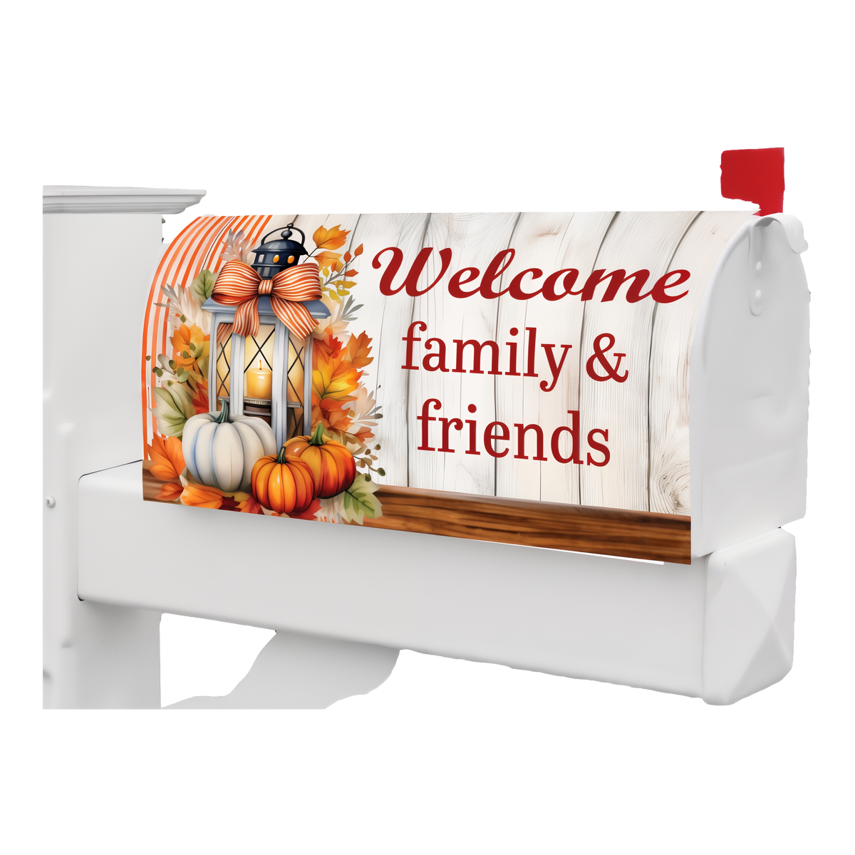 Custom Decor Pumpkin Lantern Large Mailbox Makeover Cover -- magnetic cover shown on a mailbox