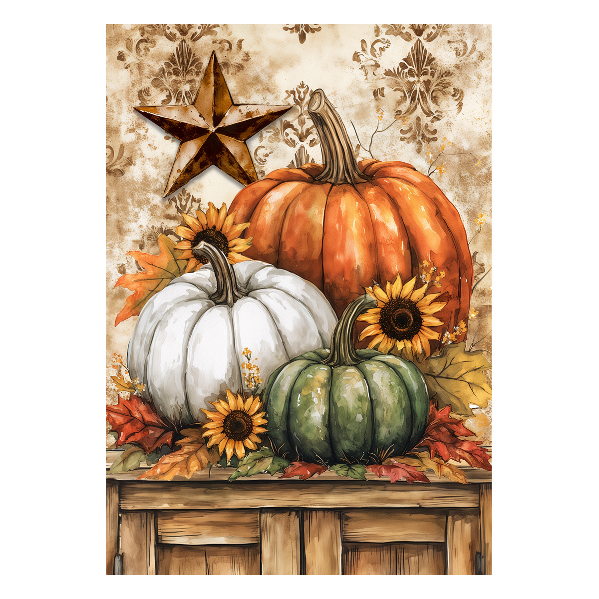 Custom Decor Rustic Pumpkins House Flag -- artwork