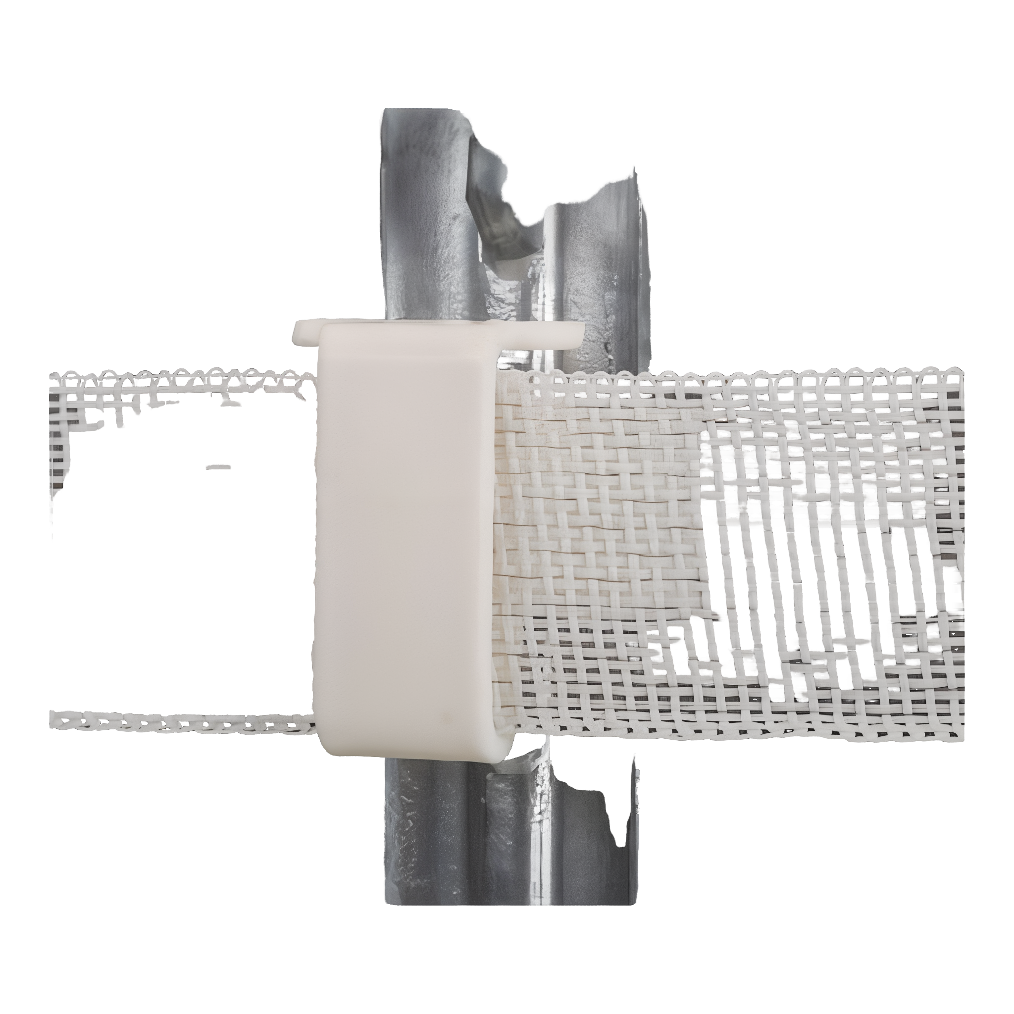White T-Post Tape Insulator for electric fencing.
