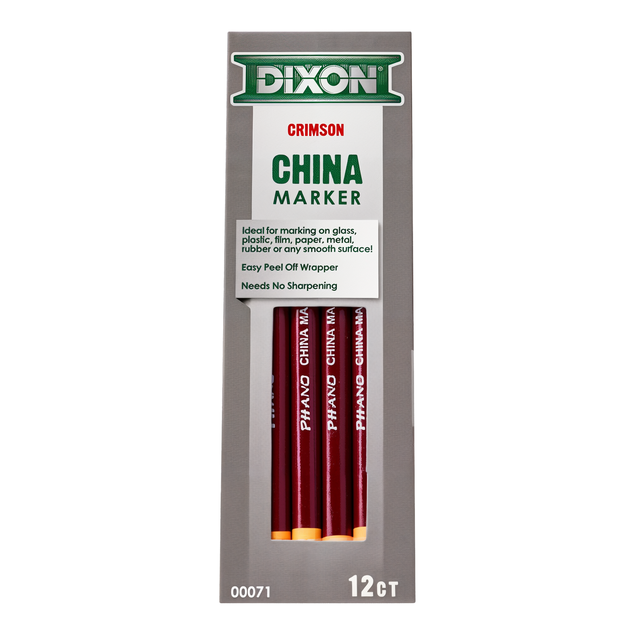 Dixon Industrial Phano China Marker - Crimson Red - retail box front