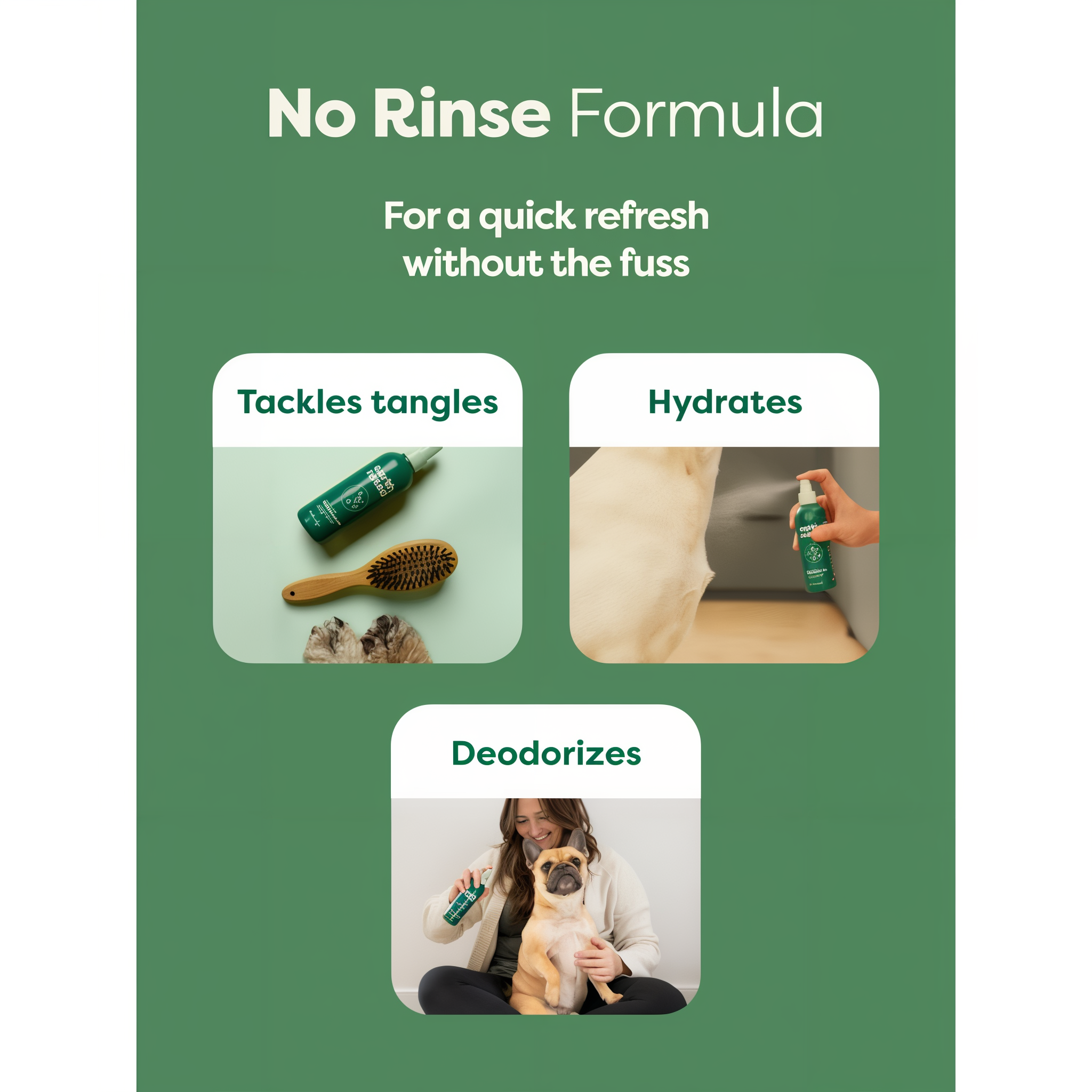 No-rinse formula tackles tangles, hydrates and deodorizes between baths