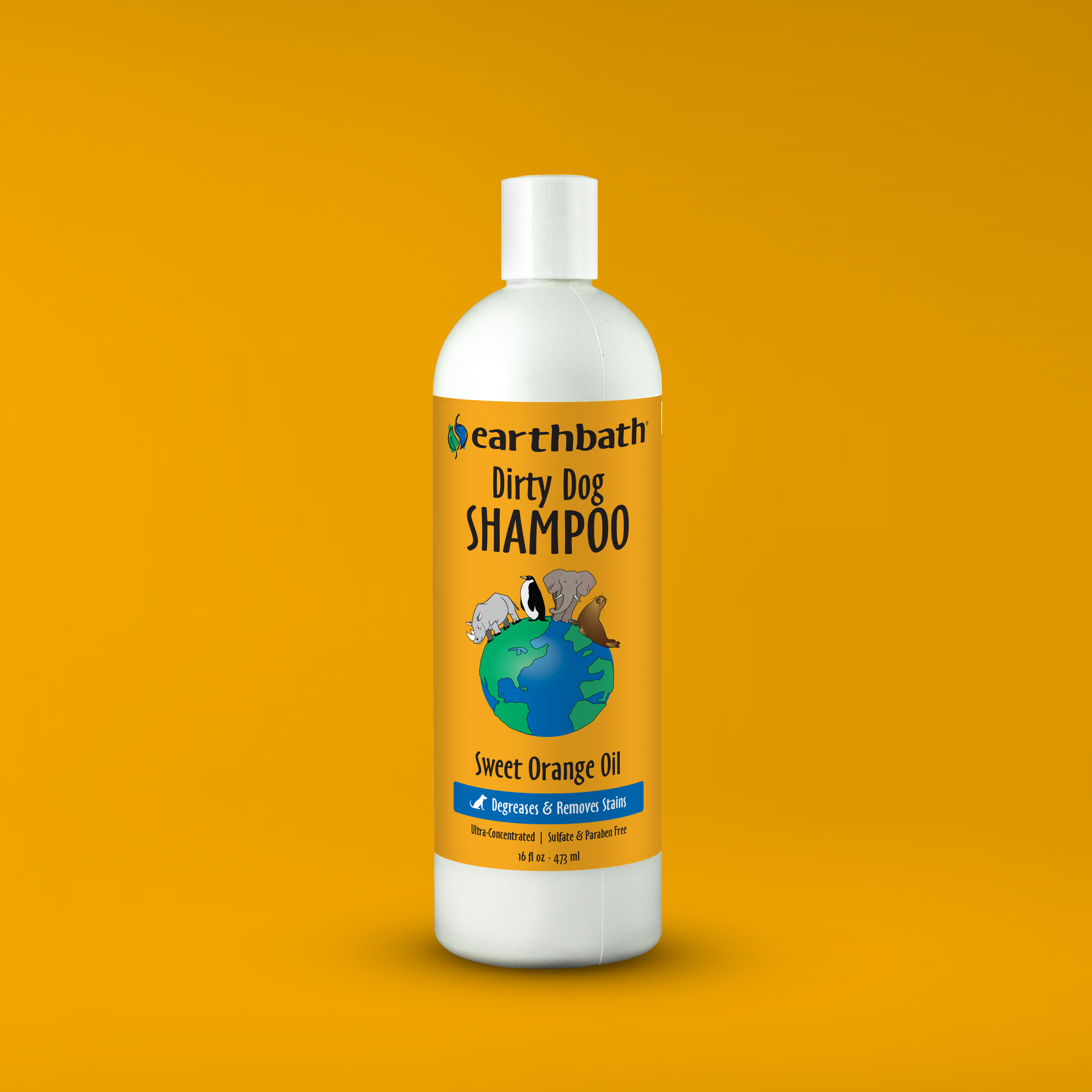 Earthbath Dirty Dog Shampoo on brand color background