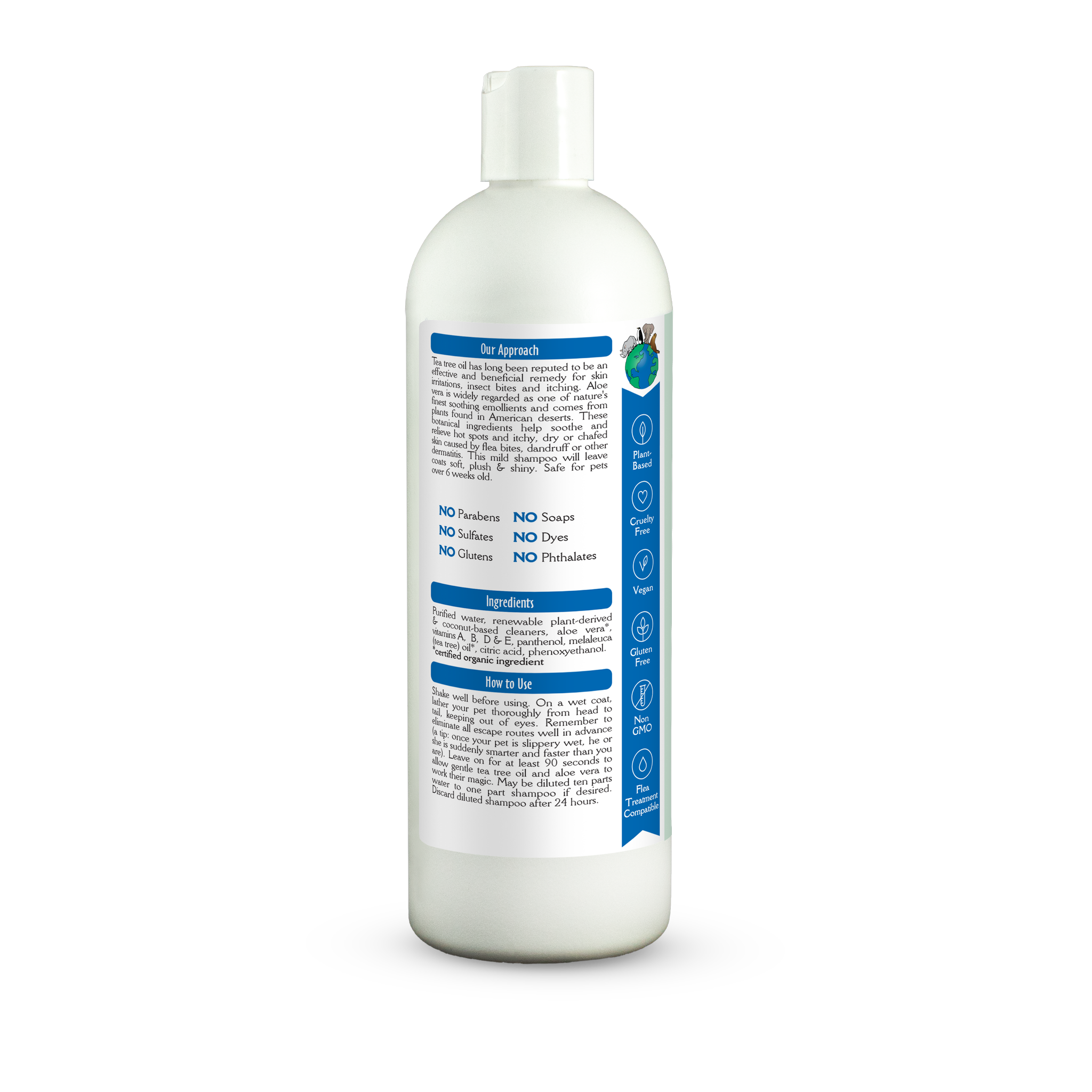 Earthbath Hot Spot Relief Shampoo bottle left label with directions and ingredients